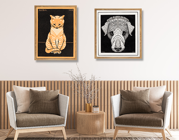 Curated Art BG_Sitting Cat and DogsHead
